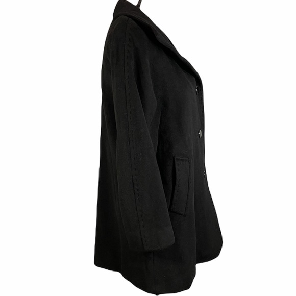Ellen Tracy Wool & Angora Single Breasted 4-Button Black Car Coat Size 6 Petite - Picture 10 of 15